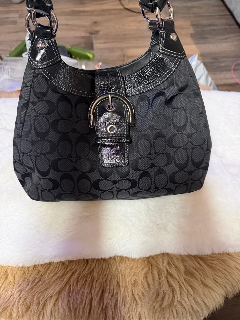 Y2K Vtg Coach Black Signature Soho Hobo Canvas and Leather - Picture 1 of 11